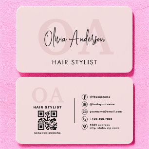 Haar Stylist QR Code Monogram Blush Pink Visitekaartje