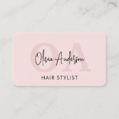 Haar Stylist QR Code Monogram Blush Pink Visitekaartje (Voorkant)