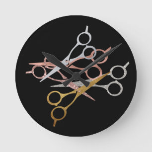 Haar Stylist Roos Gold Silver Glitter Scissors Ronde Klok