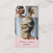 Haar Stylist Salon Custom 3 Foto's QR Roze Visitekaartje (Voorkant)