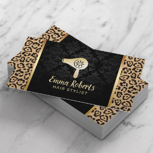 Haar Stylist Salon Droger Bar Modern Leopard Damas Visitekaartje