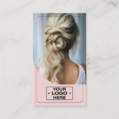 Haar Stylist Salon Logo Foto QR Code Roze Visitekaartje (Voorkant)