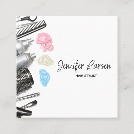 Haar Stylist Salon Tools Beauty Vierkante Visitekaartje (Voorkant)