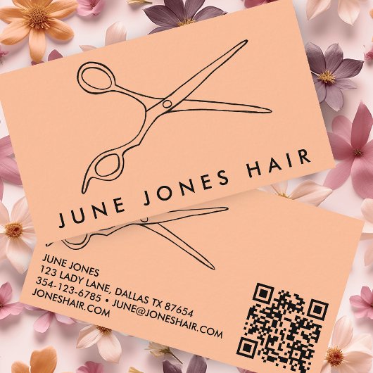 Haar Stylist Schaar Chique Barber QR Code Peach Visitekaartje