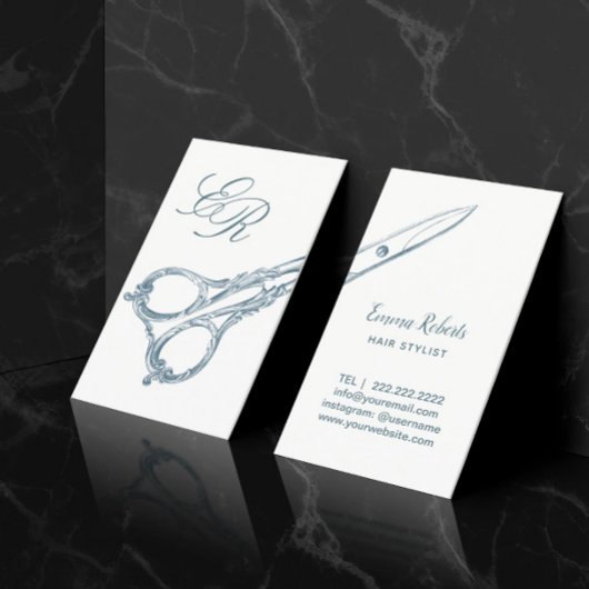 Haar Stylist schaar & Initialen Elegant Visitekaartje