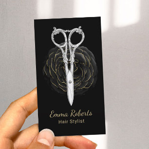 Haar Stylist Scissor & Black Flower Beauty Salon Visitekaartje
