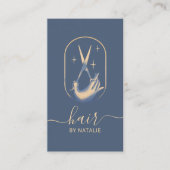 Haar Stylist Scissor & Hand Logo Blue Gold Visitekaartje (Voorkant)