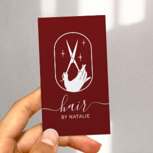 Haar Stylist Scissor & Hand Logo Plain Red Salon Visitekaartje