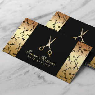 Haar Stylist Scissor Pattern Modern Black & Gold Visitekaartje