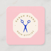 Haar Stylist Scissors Roze Embleem Vierkante Visitekaartje (Voorkant)