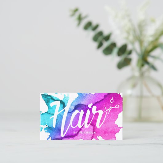 Haar Stylist Script Trendy Waterverf Appointment Afsprakenkaartje (Staand voorkant)