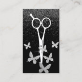 Haar Stylist Vlinders & Schaar Zilver Confetti Visitekaartje (Voorkant)