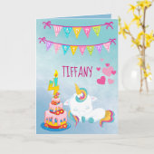 Haar Unicorn Magical 4th Birthday Kaart (Gele Bloem)