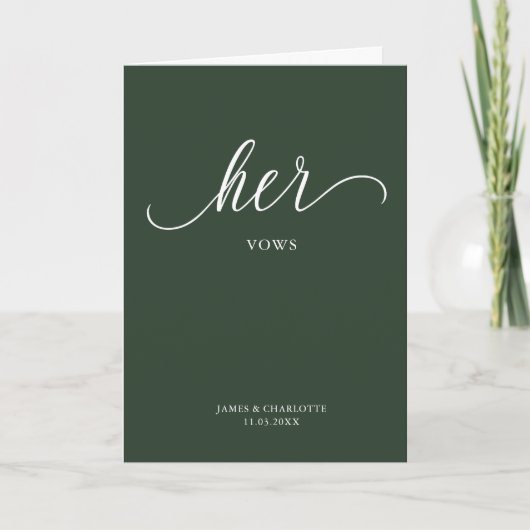 Haar Vows Card Minimalist Script Forest Green Kaart (Voorkant)