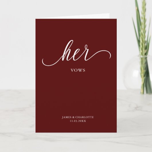 Haar Vows Card Minimalist Script Maroon Kaart (Voorkant)