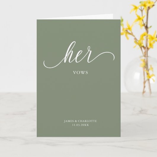 Haar Vows Card Minimalist Script Sage Green Kaart (Gele Bloem)