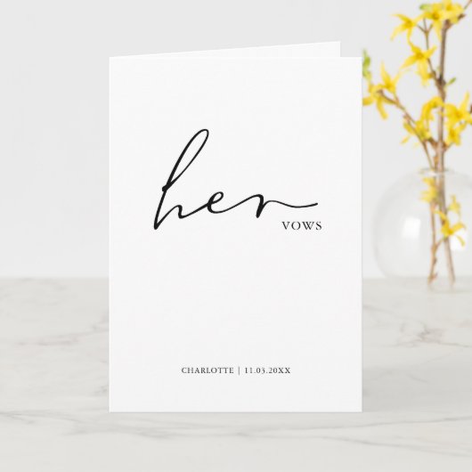 Haar Vows Kaart Minimalist Script Vows (Gele Bloem)
