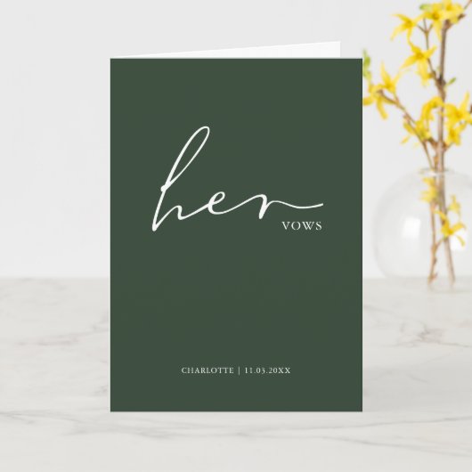 Haar Vows Kaart Minimalist Script Vows Forest Gree (Gele Bloem)