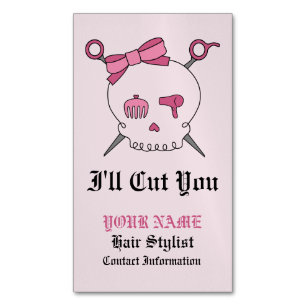 Haaraccessoire schedel & schaar (roze versie 6) visitekaartje magneet