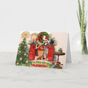 Haard Kerst Kaart met twee vrouwen