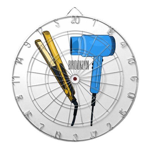 Haardroger en haarrechtse illustratie dartbord (Voorkant)