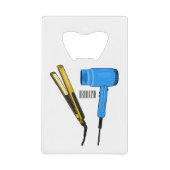 Haardroger en haarrechtse illustratie kredietkaart flessenopener (Voorkant)