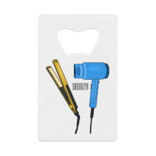 Haardroger en haarrechtse illustratie kredietkaart flessenopener