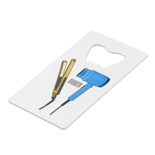 Haardroger en haarrechtse illustratie kredietkaart flessenopener (Voorkant Gekanteld)