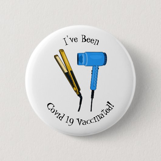 Haardroger en haarrechtse illustratie ronde button 5,7 cm (Voorkant)