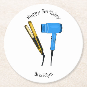 Haardroger en haarrechtse illustratie ronde kartonnen onderzetter