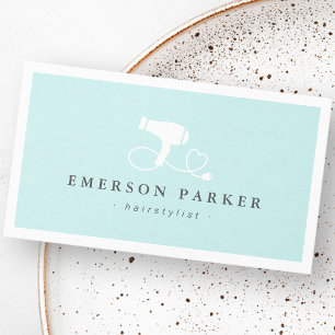 Haardroger hart koord licht aqua blauw kapper visitekaartje