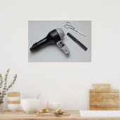 Haardroger met schaar en kam poster (Keuken)