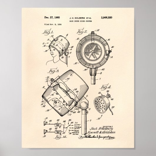 Haardroger Systeem 1960 Patent Art Old Peper Poster (Voorkant)