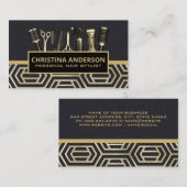 Haargereedschap | Leer | Goud Modern Geometrisch Visitekaartje (Voorkant / Achterkant)