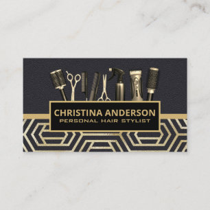 Haargereedschap   Leer   Goud Modern Geometrisch Visitekaartje