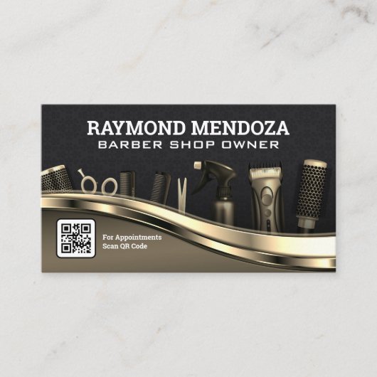 Haargereedschap | QR-code | Goud Metaal Visitekaartje (Voorkant)