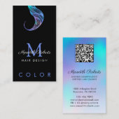 Haarkleurstof Stylist Opal Blue QR Code Monogram Visitekaartje (Voorkant / Achterkant)