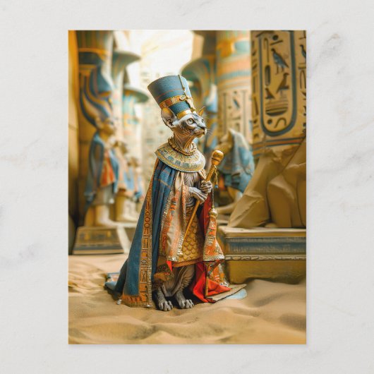 Haarloze kat Farao met kroon Briefkaart (Voorkant)