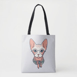 Haarloze Sphynx Kat met bril Draagtas