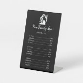 Haarsalon elegant zwart-wit servicemenu reclamebord met voetstuk (Voorkant)