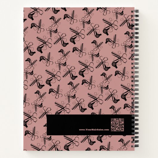 Haarsalon Gereedschap Patroon Zwart Roze Promotion Notitieboek (Achterkant)