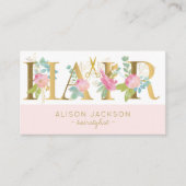 Haarsalon goudroze blauwe glazen haarstylist visitekaartje (Voorkant)