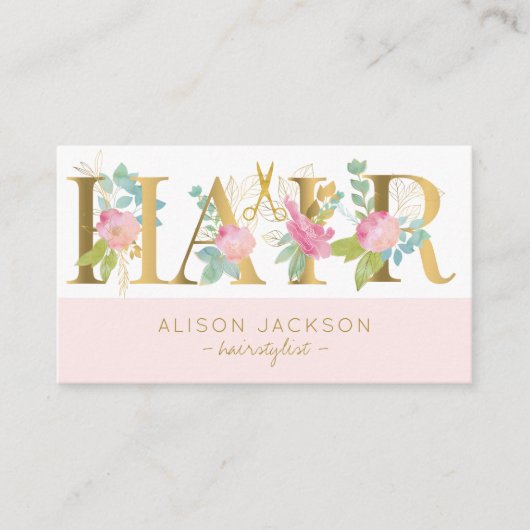 Haarsalon goudroze blauwe glazen haarstylist visitekaartje (Voorkant)