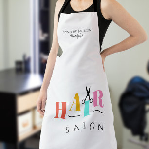 Haarsalon met grote typografie-schaar schort