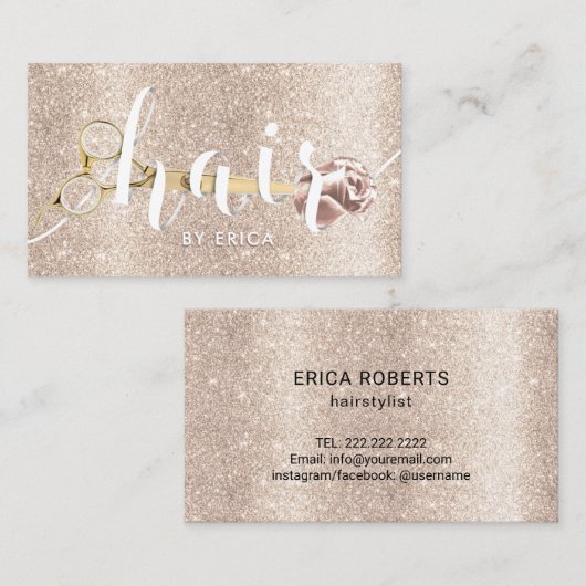 Haarsalonschaar en bloeiend ijzergoud visitekaartje (Voorkant / Achterkant)