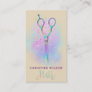 haarstaartschaar op paarse wolkenglitter visitekaartje