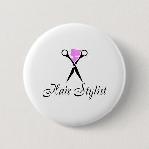 Haarstijdlijst (roze/schaar) ronde button 5,7 cm