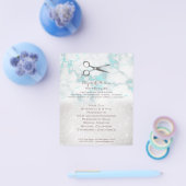 haarstylisschaar op blauwgroen marmer flyer (Enkel)