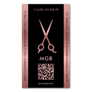 Haarstylist Barber Zwart Roze Rosegold Schaar Magnetisch Visitekaartje