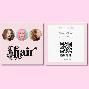 Haarstylist Blush Roze Wit 3 Foto QR Code Vierkante Visitekaartje